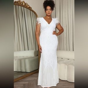 Plus size fashion nova curve most elegant white sequin maxi dress